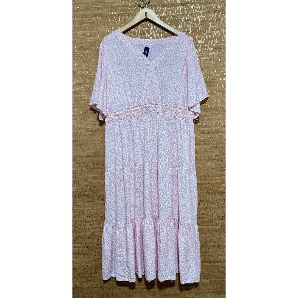 Swimsuits For All Womens Pink Print Maxi Tiered Cover Up Dress Size 18/20